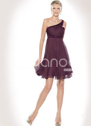 One Shoulder Chiffon Beaded Short Length Prom Homecoming Dress
