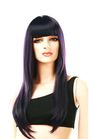Purple Black Women's 70cm Long And Straight Fashion Wig With Fringe