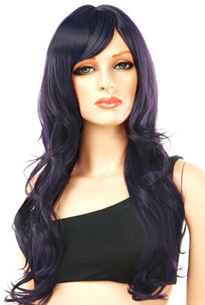 Long Hair Wigs on Purple Black Women S 70cm Long And Wavy Fashion Wig With 3 4 Style
