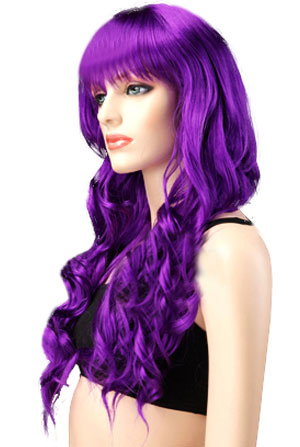 Long Hair Wigs on Purple Women S 70cm Long And Curly Fashion Wig With Fringe   Milanoo