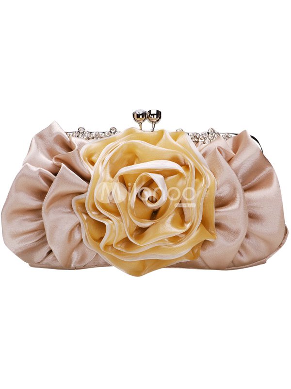 Apricot Elegant Ruffle Satin Flower Wedding Clutch