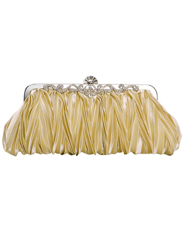 Classic Yellow Pleated Rhinestone Satin Wedding Clutch