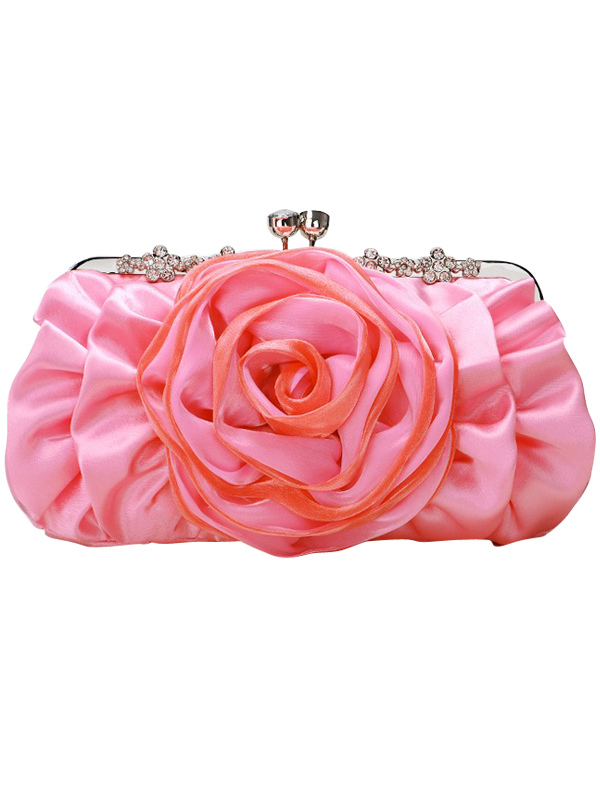 Pink Smashing Ruffle Satin Flower Wedding Clutch