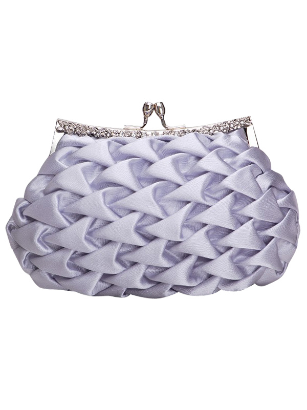 Romantic Silver Snap Closure Rhinestone Satin Wedding Clutch