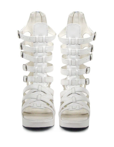 Fashion Womens     High Heel Shoes on Heel 1 9 10   Platform White Straps Buckles Pu Lolita Sandal Boots