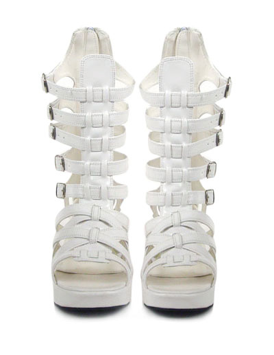 Fashion Womens High Heel Shoes on Heel 1 9 10 Platform White Straps Buckles Pu Lolita Sandal Boots