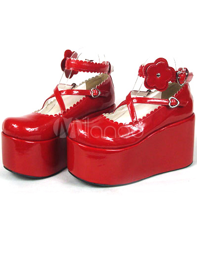 2 3/5'' Platform 4'' Heel PU Red Lolita Shoes