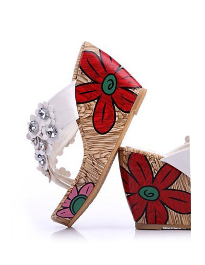 Women Fashion Heels on Wedge Heel With Platform White Pu Women S Fashion Thong   Milanoo