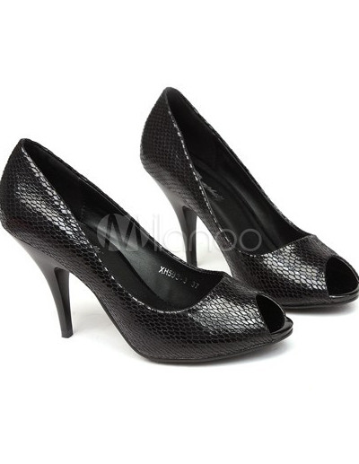 Women Fashion Heels on Heel Stiletto Peep Toe Pu Women   S Fashion Romantic Shoes   Milanoo