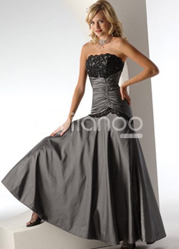 Elegant Strapless Pleated Beading Taffeta Ball Gown