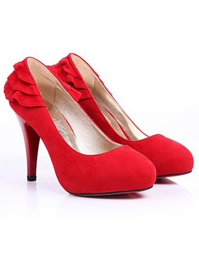 Leather Ruffle Purse on Red Round Toe Ruffle Leather Fashion Pumps   Milanoo Com