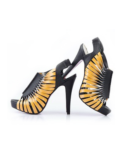 Yellow High Heels on Roman Black And Yellow High Heel Open Toe Pu Platform Fashion Sandals