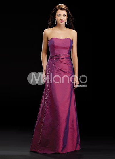 Strapless Beaded Floor Length Long Sleeves Taffeta Mother Of Bride And Groom Dress