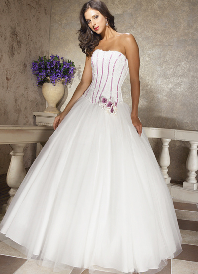 White Princess A-line Strapless Beading Floor Length Satin Organza Ball Gown For Quinceanera