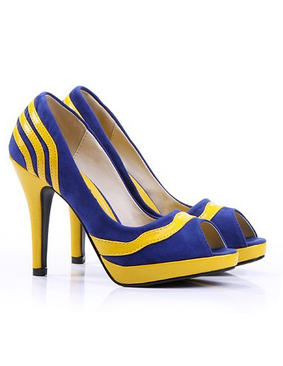 blue and yellow high heels