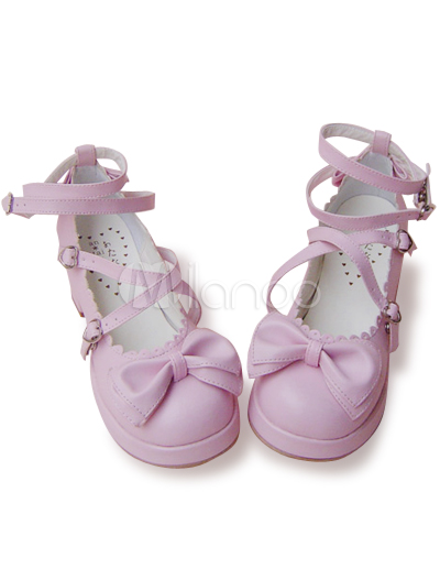 Wholesale Heel Shoes on Heel 2 5 Platform Pink Pu Bow Ankle Straps Lolita Shoes