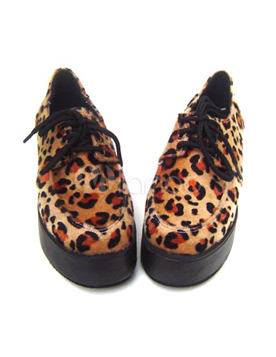 Shoe Laces  on Heel Leopard Lace Tie Pu Lolita Shoes   Milanoo Com
