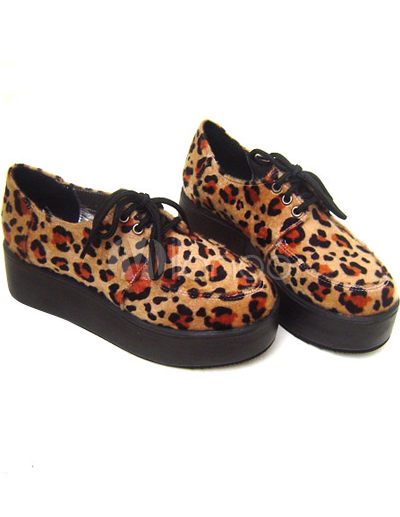  Lace Osiris Shoes on Heel Leopard Lace Tie Pu Lolita Shoes   Milanoo Com