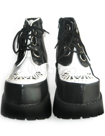 Mens White Wedding Shoes on Black And White Bandage Pu Lolita Shoes