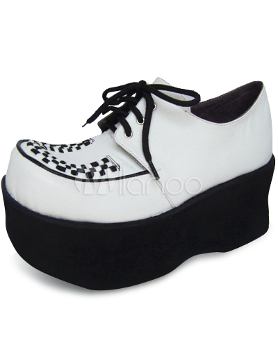 White Platforms Shoes on High Heel Wei  En Plattform Pu Lolita Schuhe   Milanoo Com