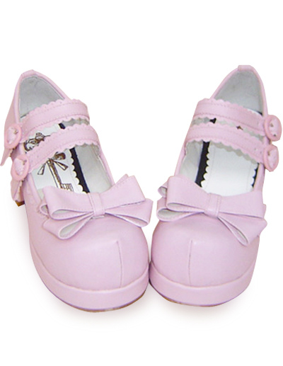 Pink 2'' Heel 2/5'' Platform PU Bow Lolita Shoes