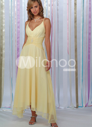 V-Neck Spaghetti Chiffon Summer Prom Dress
