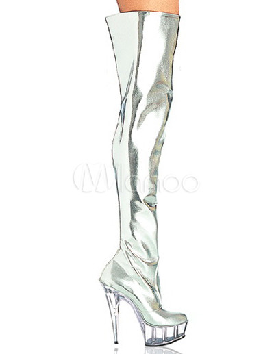 Womenclothing Sizes on 10   Heel Silver Thigh High Women   S Patent Leather Sexy Boots