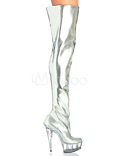 Womensizeshoes on 10 Heel Silver Thigh High Women S Patent Leather Sexy Boots