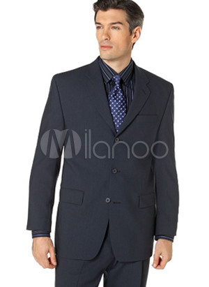 Attractive Deep Blue Single Breasted Button Lapel Worsted Groom Wedding 