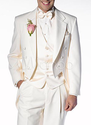 Attractive Beige Lapel Double Breasted Button Worsted Groom Wedding Tuxedo