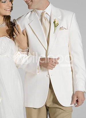 Attractive White Single Breasted Button Lapel Worsted Groom Wedding Tuxedo