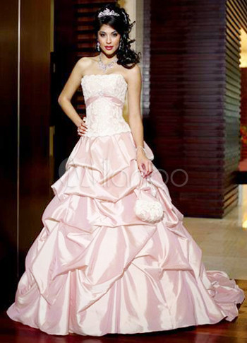 Beautiful Pink Strapless Ball Gown Sweep Taffeta Quinceanera Wedding Dress