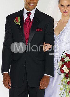 Casual Black Single Breasted Button Satin Groom Wedding Tuxedo