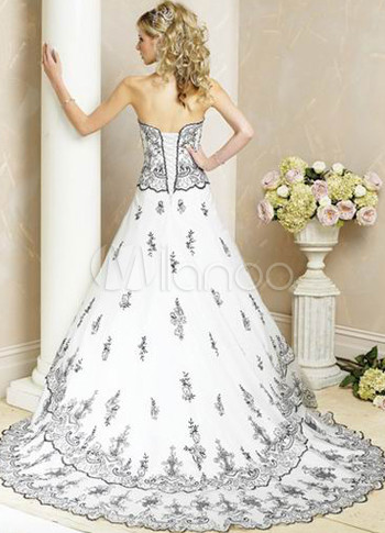 Fabulous White Aline Satin Navy Blue Lace Wedding Dress