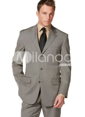 Fashion Gray Single Breasted Button Lapel Worsted Groom Wedding Tuxedo