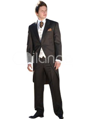 Long Black Single Breasted Button Lapel Worsted Groom Wedding Tuxedo