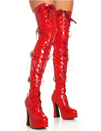 Fashion Watch   Knee Boots on 10   High Heel Over The Knee Patent Leather Sexy Boots   Milanoo Com