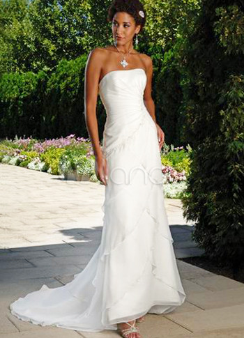 White Sheath Dress on Slim White Strapless Sheath Sweep Chiffon Wedding Dress   Milanoo Com