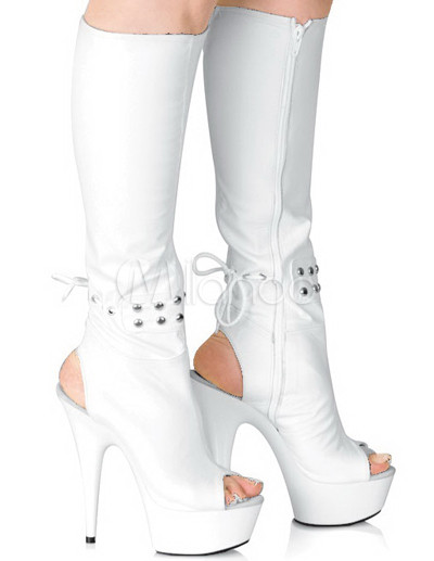 white knee high platforms