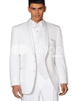 White Single Breasted Button Lapel Worsted Groom Wedding Tuxedo
