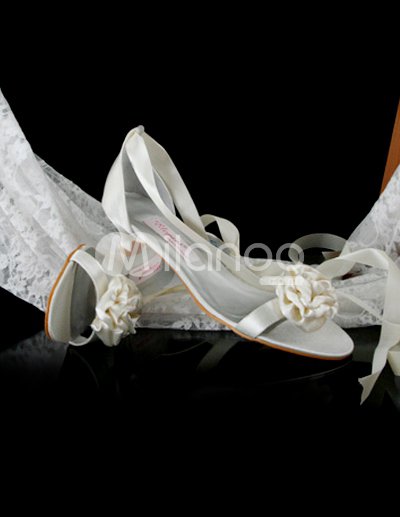 Ivory Colored Wedding Shoes on Ivory Flat Peep Toe Pleated Satin Wedding Shoes