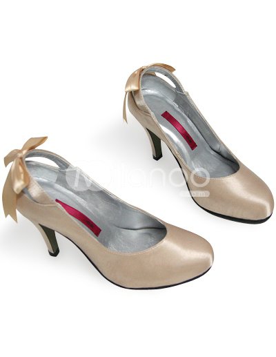 3 1 2'' High Heel Champagne Bow Satin Wedding Pump Shoes