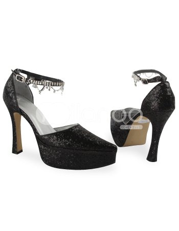Wedding Shoes Size on High Heel Black Glitter Satin Wedding Shoes   Milanoo Com