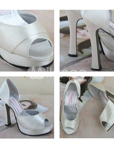 Bridal Shoes Size5 on High Heel White Platform Satin Peep Toe Wedding Shoes   Milanoo