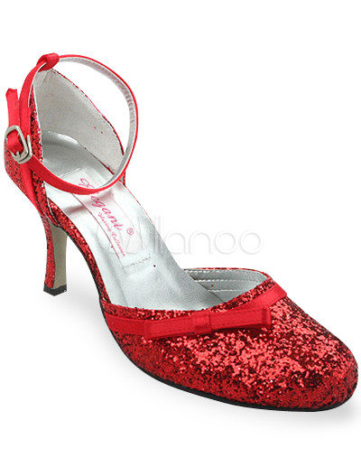 Inexpensive Bridal Shoes on Shinny Red 3 1 2    Heel Ankle Strap Ribbon Satin Wedding Shoes