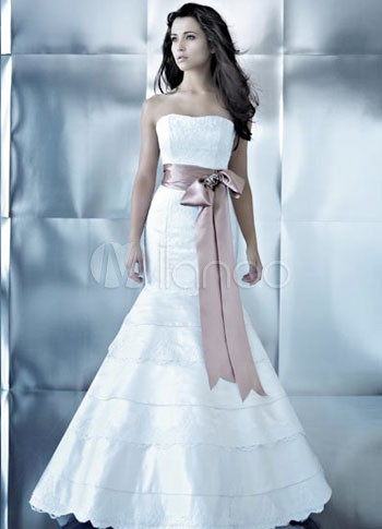 21699 Beautiful White Mermaid Trumpet Strapless Multilayer Sash Sweep 