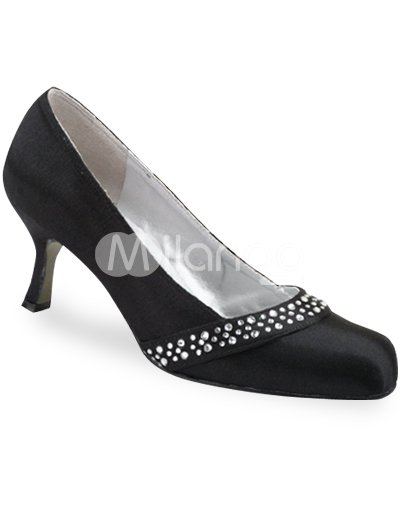 Black Satin Wedding Shoes on Black 1 3 5   Heel Rhinestone Satin Wedding Shoes   Milanoo Com