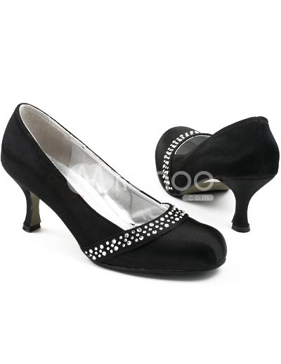 Jeweled Wedding Shoes on Black 1 3   5  Talon Chaussures Strass De Mari  E En Satin   Milanoo