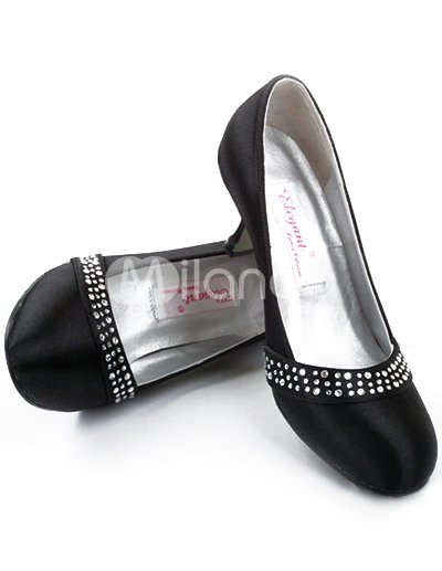 Jeweled Wedding Shoes on Black 1 3 5   Heel Rhinestone Satin Wedding Shoes   Milanoo Com