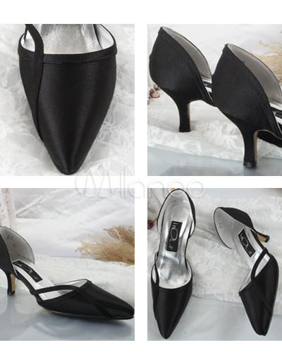 Black Satin Wedding Shoes on Black 2 2 5   Heel Satin Wedding Shoes   Milanoo Com